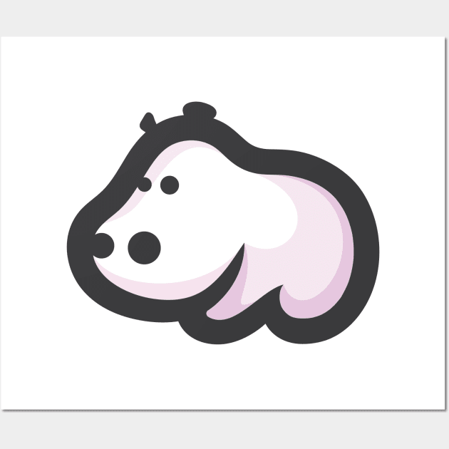 Cute Hippo Cartoon Drawing Wall Art by RetroArtCulture